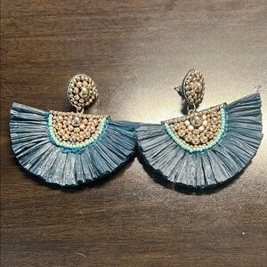 Blue and Gold Fan Earrings